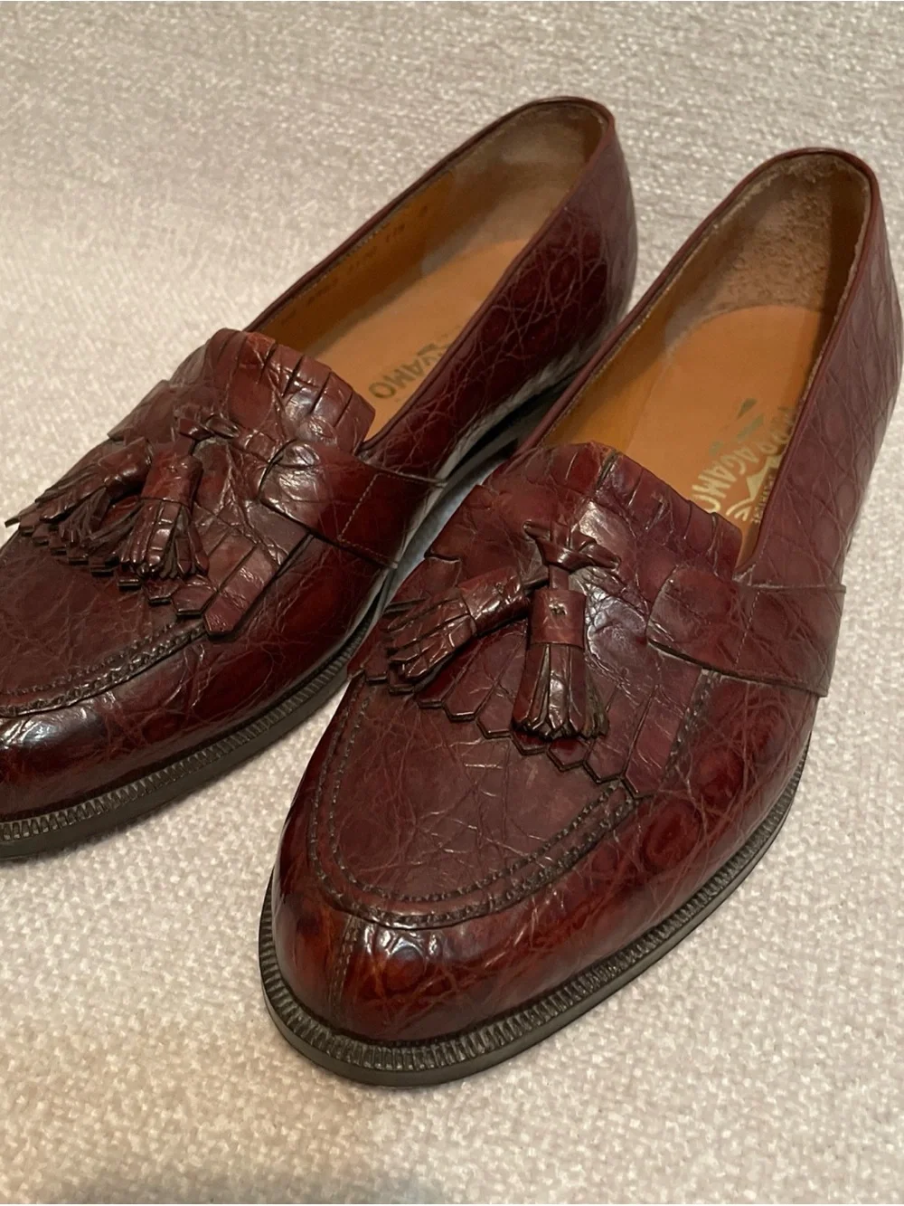 Salvatore Ferragamo Men's Genuine Crocodile Leather Loafers Brown Size 11.5 D